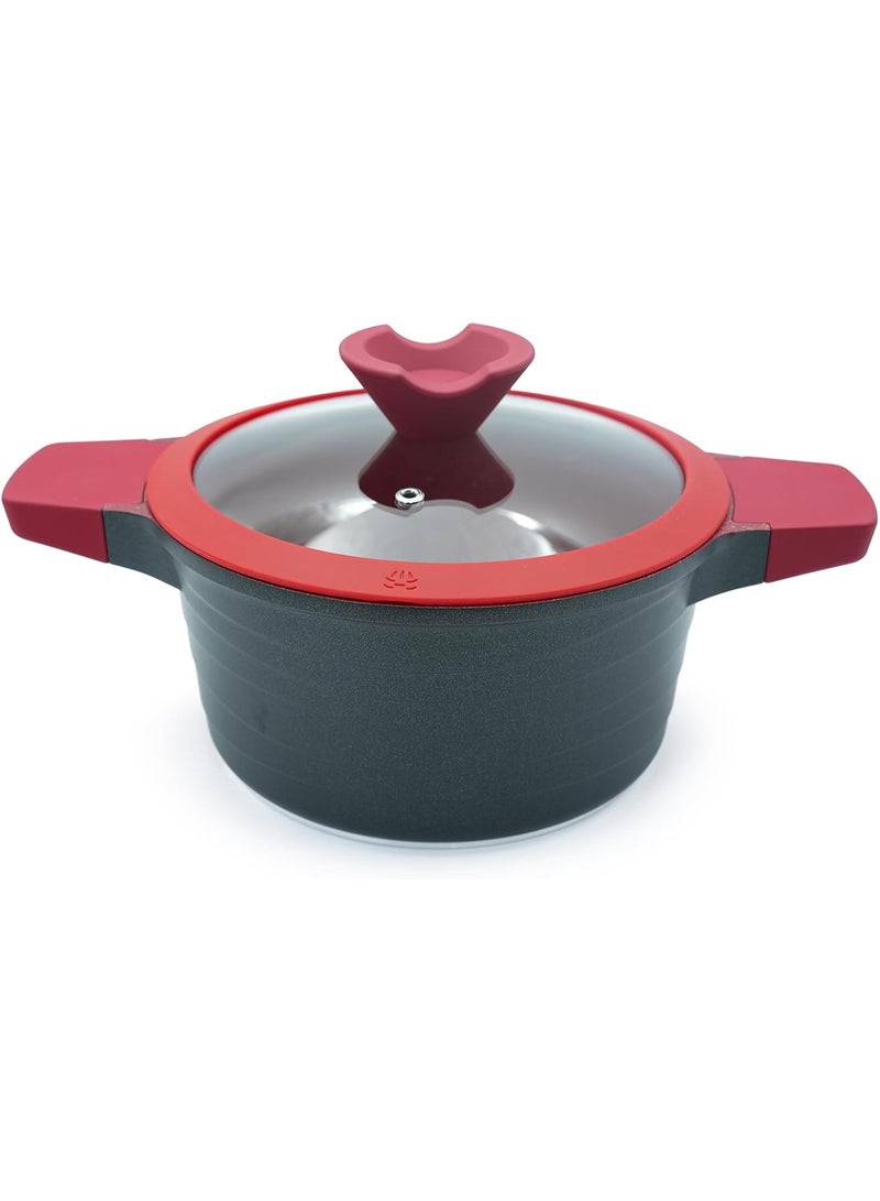 HausRoland Casserole 3.3L Red Granite Nonstick Cookware with Lid Die-Cast Aluminum Induction & Oven Safe PFOA/PTFE-Free Kitchen Utensil Durable Scratch-safe Pots Pans for Cooking (Casserole 3.3L) - Image 1